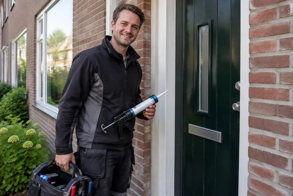 Vakman van Kitbedrijf De Bilt bij de voordeur van een woning
